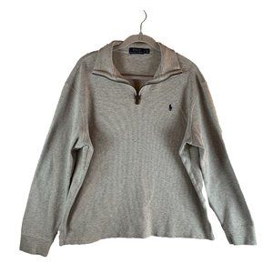 Polo Ralph Lauren Sweater Mens Large Gray Cotton Mock Neck 1/4 Zip Pullover 8200